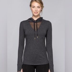 Alala grey Spacedye long Sleeve Hoodie Tee Top thumbholes mesh long sleeve S